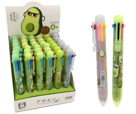 Ручка 8 цв. CE-80/CH-196 "Авокадо" прозрачный корпус с рисунком, цвета в ассортименте №Z19107 (36)