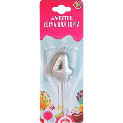 Свеча-цифра для торта "deVENTE. Воздушный шарик" 4, размер свечки 4,2x3,0x1,4 см, цвет серебристый, в пластиковой коробке с подвесом