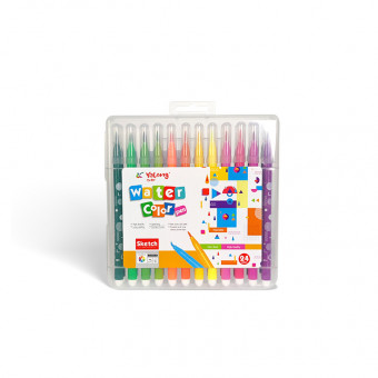 Фломастеры-кисточки 24 цв, круглый корпус "Геометрия", вентилируемый колпачок, в пластиковом пенале, Yalong/YL201816-24 Фломастеры-кисточки 24 цв, круглый корпус "Геометрия", вентилируемый колпачок, в пластиковом пенале, Yalong/YL201816-24