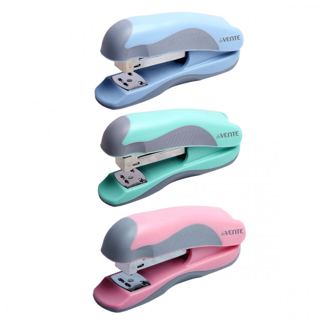 Степлер "deVENTE. Pastel" 24/6&26/6 (мощность 20 листов, глубина скрепления 45 мм) пластиковый с каучуковой вставкой, в картонной коробке, 3 пастельных цвета ассорти Степлер "deVENTE. Pastel" 24/6&26/6 (мощность 20 листов, глубина скрепления 45 мм) пластиковый с каучуковой вставкой, в картонной коробке, 3 пастельных цвета ассорти