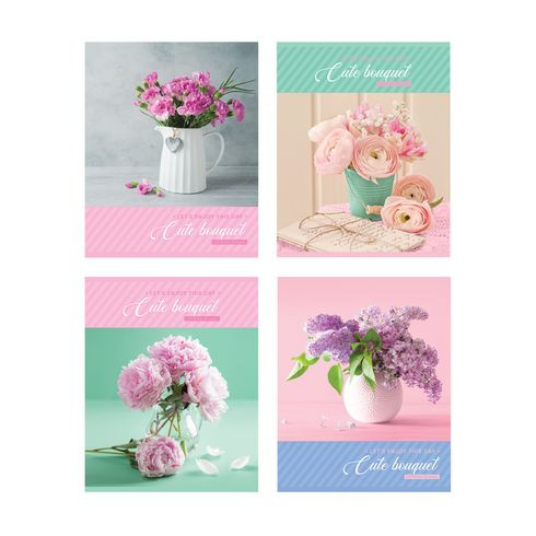 Тетрадь общая А5 скоба 48л. клетка "Милый букетик" (ассорти) BG (4/56)