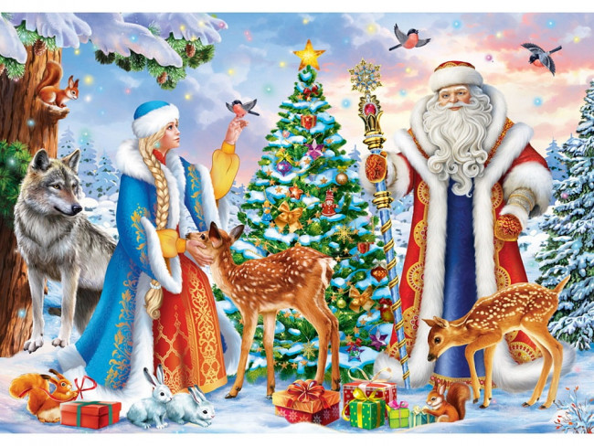 Пазлы 260 элементов "Дед Мороз и зверята. №2", Рыжий Кот/П260-9478