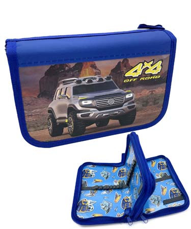 Пенал 2  отд. CH-43 "Внедорожник" синий, внутреннее оформление, без наполнения, в ПВХ-пакете (1/12/120)
