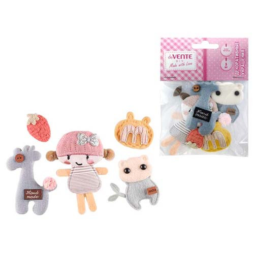 Декоративные украшения "deVENTE. Friends" тканевые, от 22x30 мм до 80x78 мм, 5 шт, ассорти дизайнов, в пластиковом пакете с блистерным подвесом, 8130209