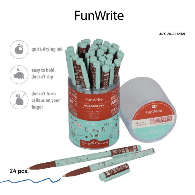 Ручка шариковая 0,5мм синяя "FunWrite. Мятный капучино", BV/20-0212/69 (24)