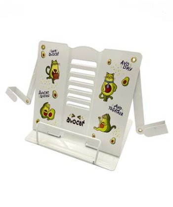 Подставка для книг CM-23 "Кот авокадо" металлическая 19х20см, белая, с рисунком, в к/кор (1/1/24)