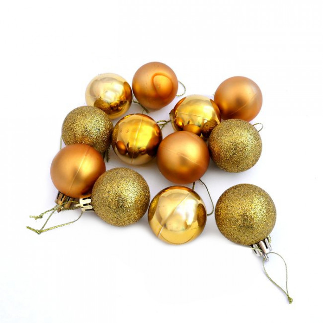 Елочное украшение шар золотой (глиттер, глянец, матовый) d=2,5 см (12 шт./уп.) Елочное украшение шар золотой (глиттер, глянец, матовый) d=2,5 см (12 шт./уп.)
