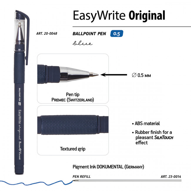 Ручка шариковая 0,5мм синяя "EasyWrite.Original", 3 цвета ассорти, BV/20-0048 (24)