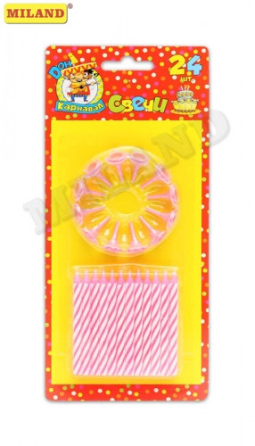 Свечи для торта 24 шт с подставками розовые С-1229