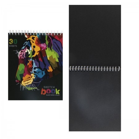 Блокнот для эскизов/скетчбук А5 (160*195) 30л 120г/м2 обл мягк карт глянц лам метал выб лак дв спир жест подлож Тигр в цвете 097699