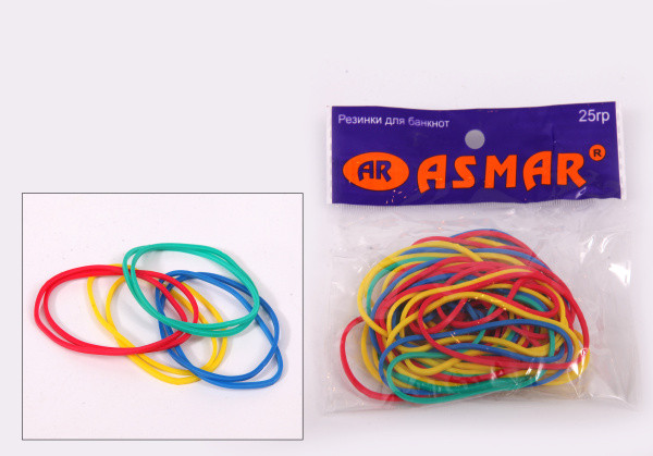 Резинка 25гр для банкнот цветная, Asmar