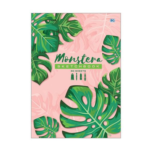 Скетчбук А5 переплёт твёрдый 80л. "Monstera" ламинация матовая выборочный лак салатовый тонированный блок