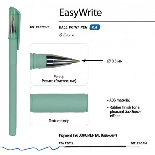 Ручка шариковая 0,5мм, синяя,под персонализацию "EasyWrite.Zefir", BV/19-0206/3 Ручка шариковая 0,5мм, синяя,под персонализацию "EasyWrite.Zefir", BV/19-0206/3