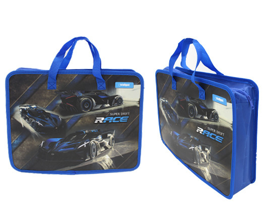 Папка для творчества А4 с ткан. ручками CT-76302 "Болид" пластиковая, молния сверху, синяя с рисунком (1/240)