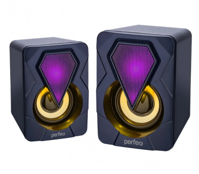 Perfeo колонки "SHINE", 2.0, мощность 2х3 Вт, USB, чёрн, Game Design, LED подсветка 7 цв