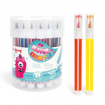 Фломастеры-кисточки 24цв "Монстрики" с печатями, на водной основе, в тубусе, Yalong/YL201805-24 Фломастеры-кисточки 24цв "Монстрики" с печатями, на водной основе, в тубусе, Yalong/YL201805-24