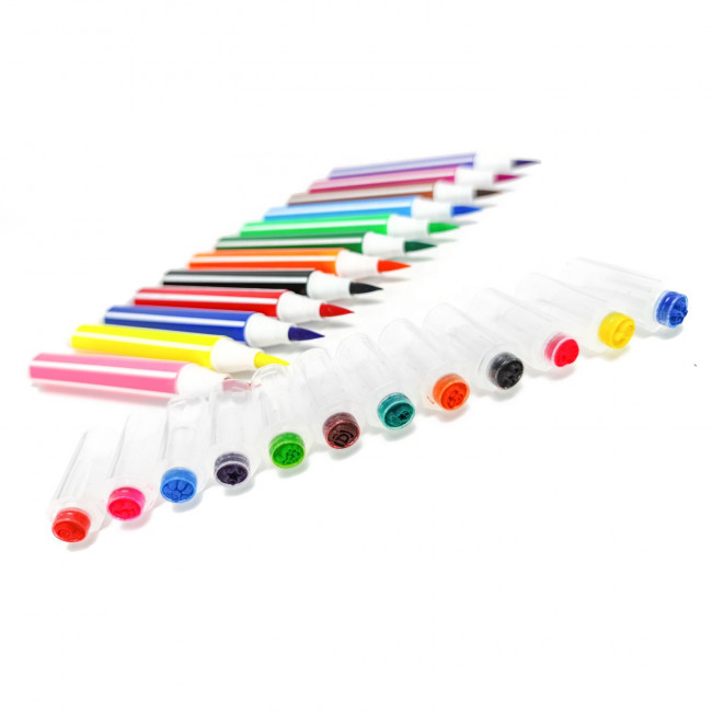 Фломастеры-кисточки 24цв "Монстрики" с печатями, на водной основе, в тубусе, Yalong/YL201805-24