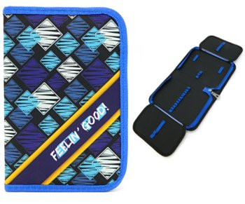 Пенал 1   отд. CM-35810 "Треугольники" с 2-мя створками, текстиль 21*14*4см, синий (1/100)