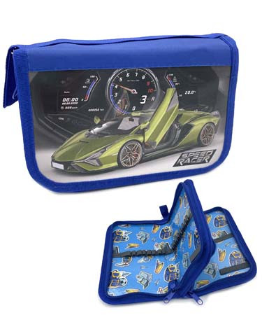 Пенал 2  отд. CH-44 "Гонщик" синий, внутреннее оформление, без наполнения, в ПВХ-пакете (1/12/120)