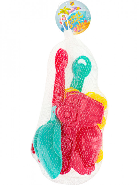 Песочный набор "Строительный": лопатка,грабли,2 формочки)(в сетке, Рыжий Кот/ИК-0504