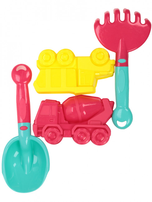 Песочный набор "Строительный": лопатка,грабли,2 формочки)(в сетке, Рыжий Кот/ИК-0504