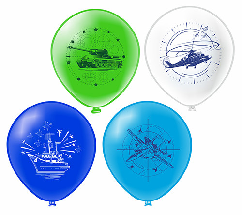 Набор воздушных шаров 12" "Военная техника", шёлк, 4 дизайнов ассорти, Микрос/Ч30609 (25)
