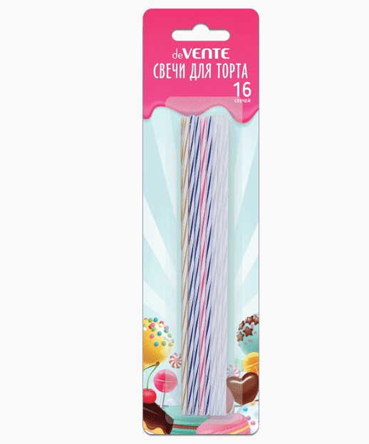 Набор свечей для торта "deVENTE" 16 спиральных свечек 16,5x0,52 см, в картонном блистере Набор свечей для торта "deVENTE" 16 спиральных свечек 16,5x0,52 см, в картонном блистере