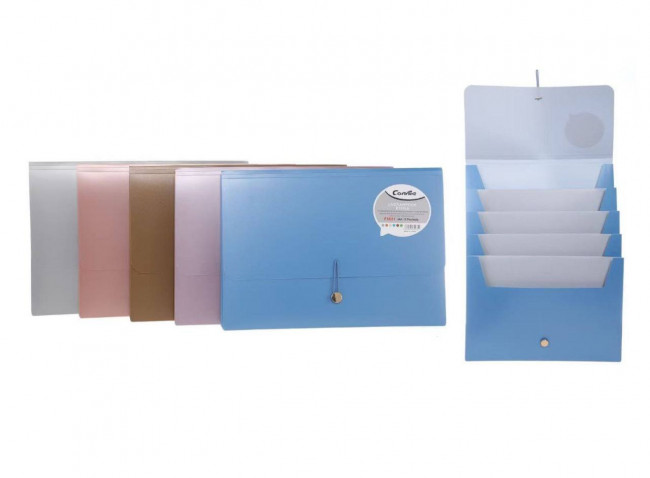 Папка А4 выдвижная для документов, 5 отделений, на резинке, пластиковая, цв. ассорти, Cobest/F8831