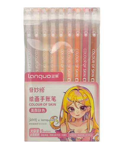 Ручки гелевые набор- 9 цв. DD-253/DC-64 "Цвет кожи" 0,6мм, игольчатый стержень, в уп. ПВХ K0557 (1/12/192)