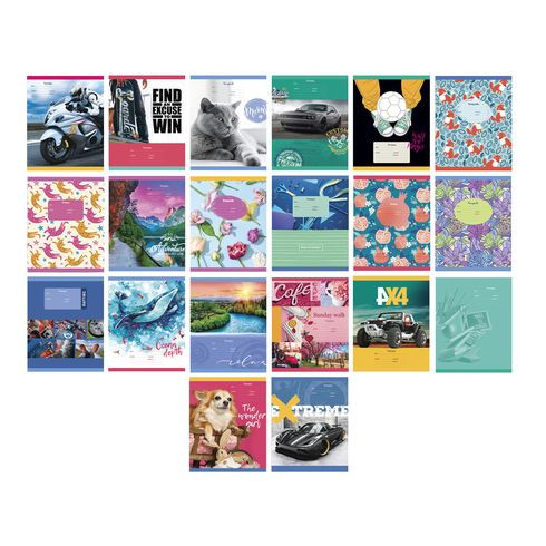 Тетрадь школьная А5 скоба 18л. одна линия "Super Mix-20" (ассорти) 20 дизайнов BG (12/144)