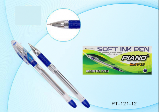 Ручка шариковая 0,5мм синяя "Piano Soft Ink Pen", на масляной основе, полупрозрачный корпус, PIANO/PT-121-12 (12)