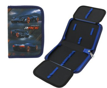 Пенал 1   отд. CT-76304 "Race" с 2-мя створками, текстиль 21*14*4см, синий (1/100)