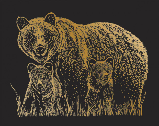 Гравюра 20 x 25.5 см, №58 "Медведи" золото, "Hobbius"/SGHK