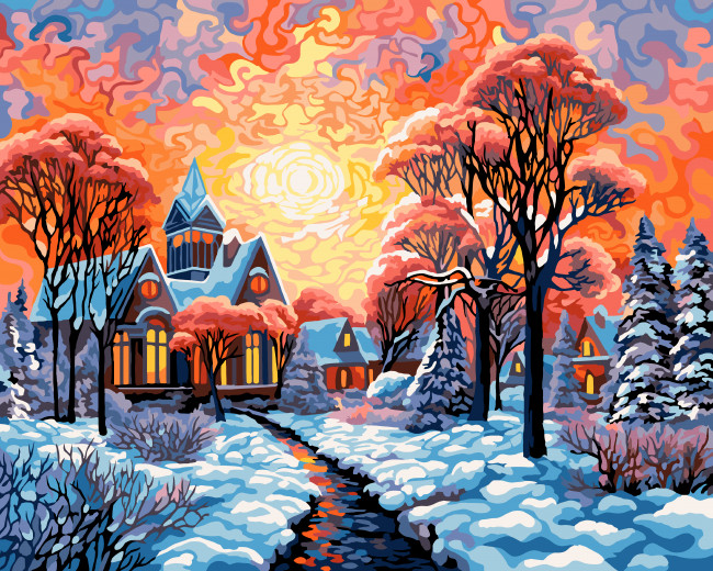 Картина по номерам "Зимняя церквушка" 40*50см, L058, картонная упаковка