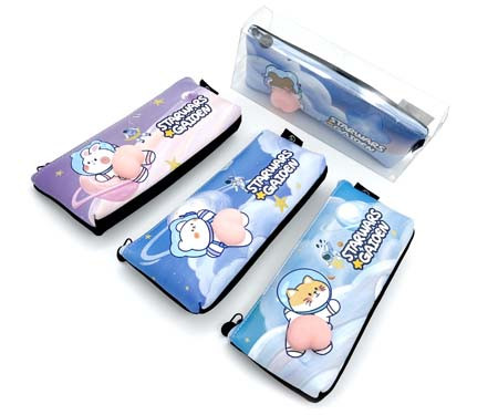 Пенал   CM-11 "Звездные зверята" косметичка, экокожа/текстиль, с фигуркой-сквиши, цвета ассорти, в упаковке ПВХ (1/12/288)