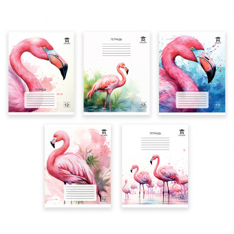 Тетрадь 12 линия Магистр "Розовый фламинго" белизна 100% (5 дизайнов ассорти) (25/250)