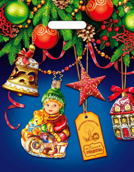 Пакет ПВД (31*40) 60  мкм "В гостях у ёлочки" вырубная ручка, (50)