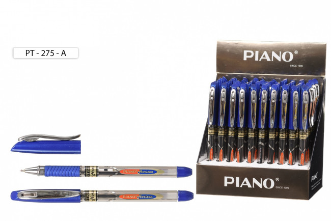 Ручка шариковая с чернилами на масляной основе: "Piano Horizon", прозрачный корпус, цветной перламутровый колпачок, игольчатый наконечник, резиновый держатель, цвет чернил-синий.