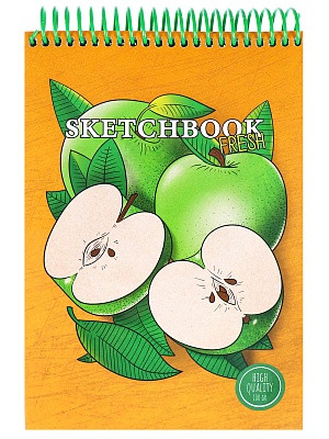 Cкетчбук А5 64л "Apple Fresh", 7БЦ, мат лам+выб лак, MILAND/С64-4239