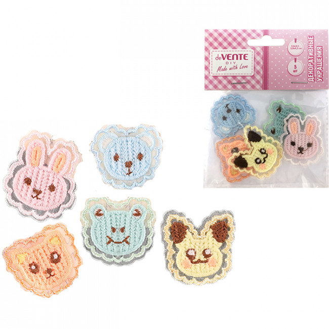 Декоративные украшения от 36x35мм до 38x42мм "Cuties" тканевые, 5шт, deVENTE/8130207 (12)