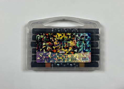 Фломастеры-кисточки с блеском, 12 шт., 24 цв.,  двусторонние, пластиковом пенале (24)