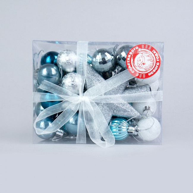 Набор елочных украшений шары - 2,5см + звезда10см, голубое ассорти, 30 шт, Микрос/ч43874 Набор елочных украшений шары - 2,5см + звезда10см, голубое ассорти, 30 шт, Микрос/ч43874