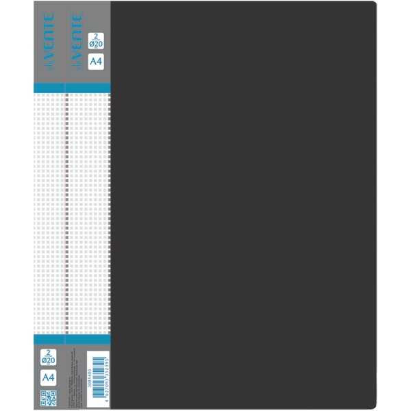 Папка на кольцах "deVENTE. Daily" A4, 2 кольца Ø 20 мм, 600 мкм, фактура "песок" сменная этикетка, непрозрачная черная