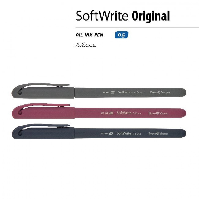 Ручка шариковая 0,5мм синяя "SoftWrite. Original", 3 цвета ассорти, BV/20-0088 (24)