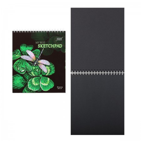 Блокнот для эскизов/скетчбук А5 (168*190) 30л 120г/м2 обл мягк карт дв спир Стрекоза выб лак твин-лак жест подлож 50818