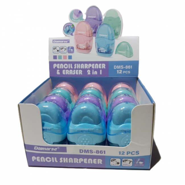 Точилка пластиковая на 1 отверстие , с ластиком, ассорти 4 цвета, Daimarse/DMS861 (12) Точилка пластиковая на 1 отверстие , с ластиком, ассорти 4 цвета, Daimarse/DMS861 (12)