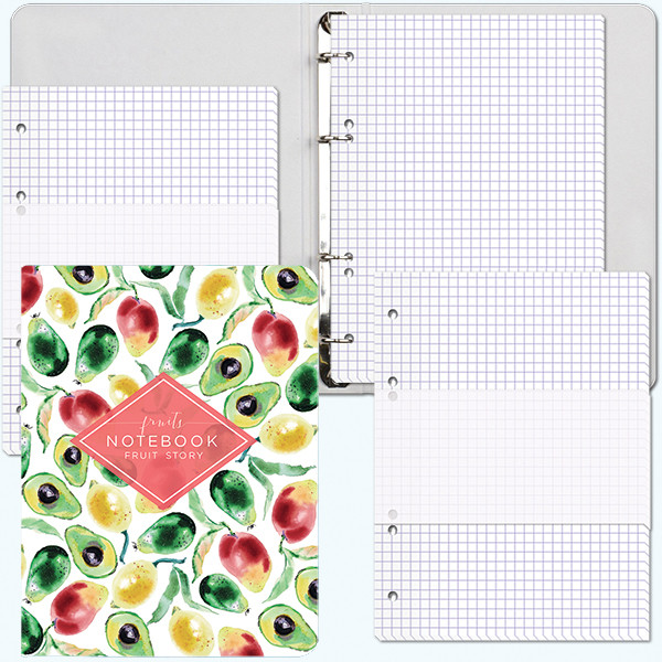 3092 Тетрадь на кольцах "Fruit story" со см. блоком 240 л. (80л. + 2 запас. блока), А5, в индивидуальной упаковке
