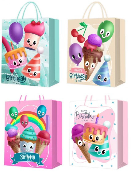Пакет 26*32*10см подарочный "Веселый День рождения", 3-D,  цвет ассорти, 3951 (12)