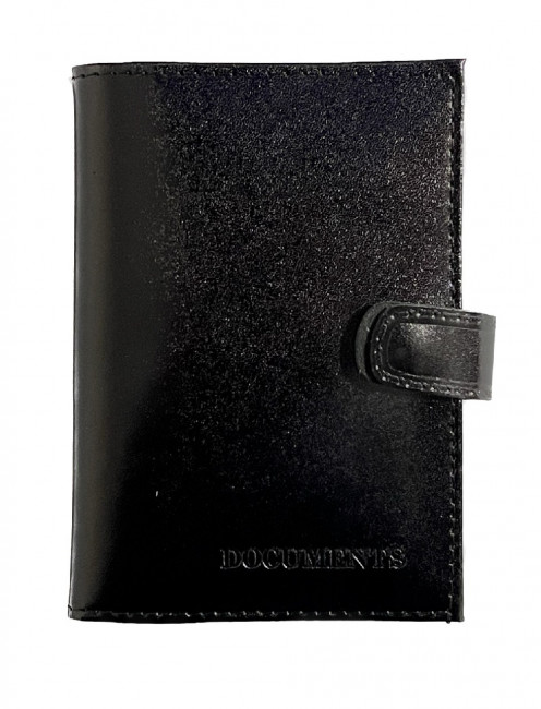 Обложка на автодокументы + паспорт WENZER OFFiCE, из натур.кожи гл с карманом на кнопке штрих с вкл, черный
