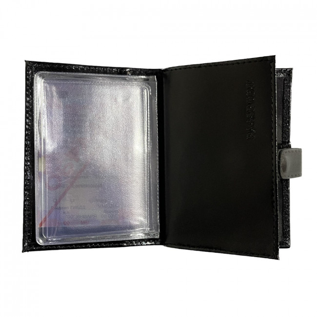 Обложка на автодокументы + паспорт WENZER OFFiCE, из натур.кожи гл с карманом на кнопке штрих с вкл, черный